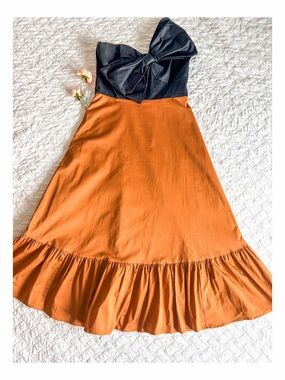 Hutch Anthropologie Colorblock Bow Midi Dress Black Brown Size 8